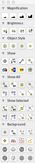 AstroGrav screenshot showing the tool palette of a view window